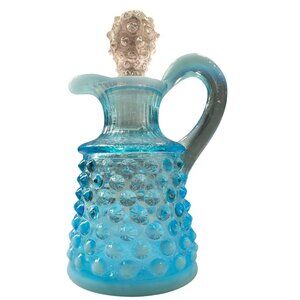 Fenton Opalescent Cruet Bottle Italy Hobnail Pattern Clear Stopper Vintage Glass